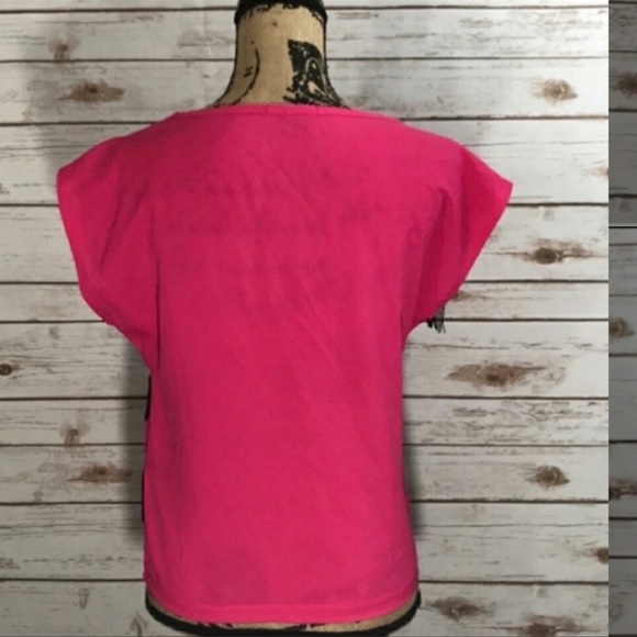 Tea n Rose Neon Pink Black Fringe Retro Top S - Picture 4 of 6